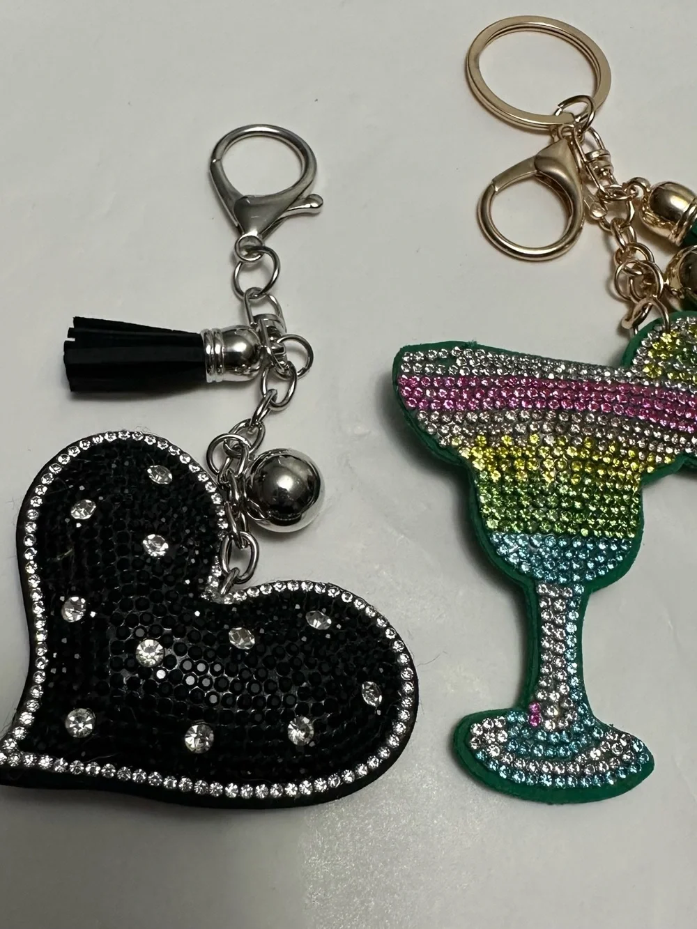 Crystal-Embellished Margarita Keychain and Heart bag charms